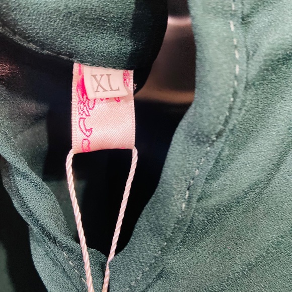 Top Green emerald Blouse Long Sleeve Shirt career statement mock turtleneck y2k - Picture 6 of 6